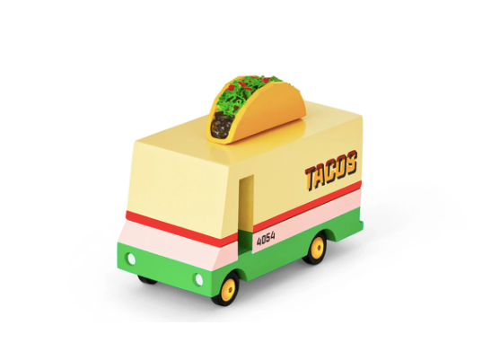 Taco Van toy by Candylab Toys features solid beech wood and water-based paints. Made sustainably, made to last, made for fun.