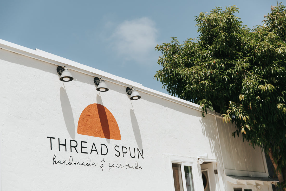 Owner of Thread Spun handmade and fair trade boutique Heidi Ledger in front of her storefront in Encinitas, California