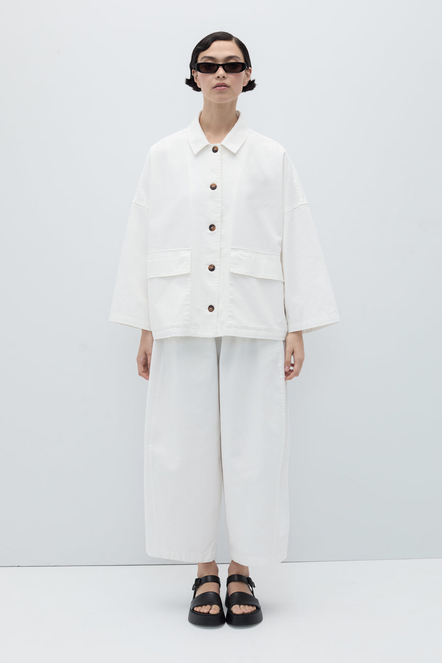 Rita Row sustainably-made OEKO-TEX cotton jacket in white with pockets on the front