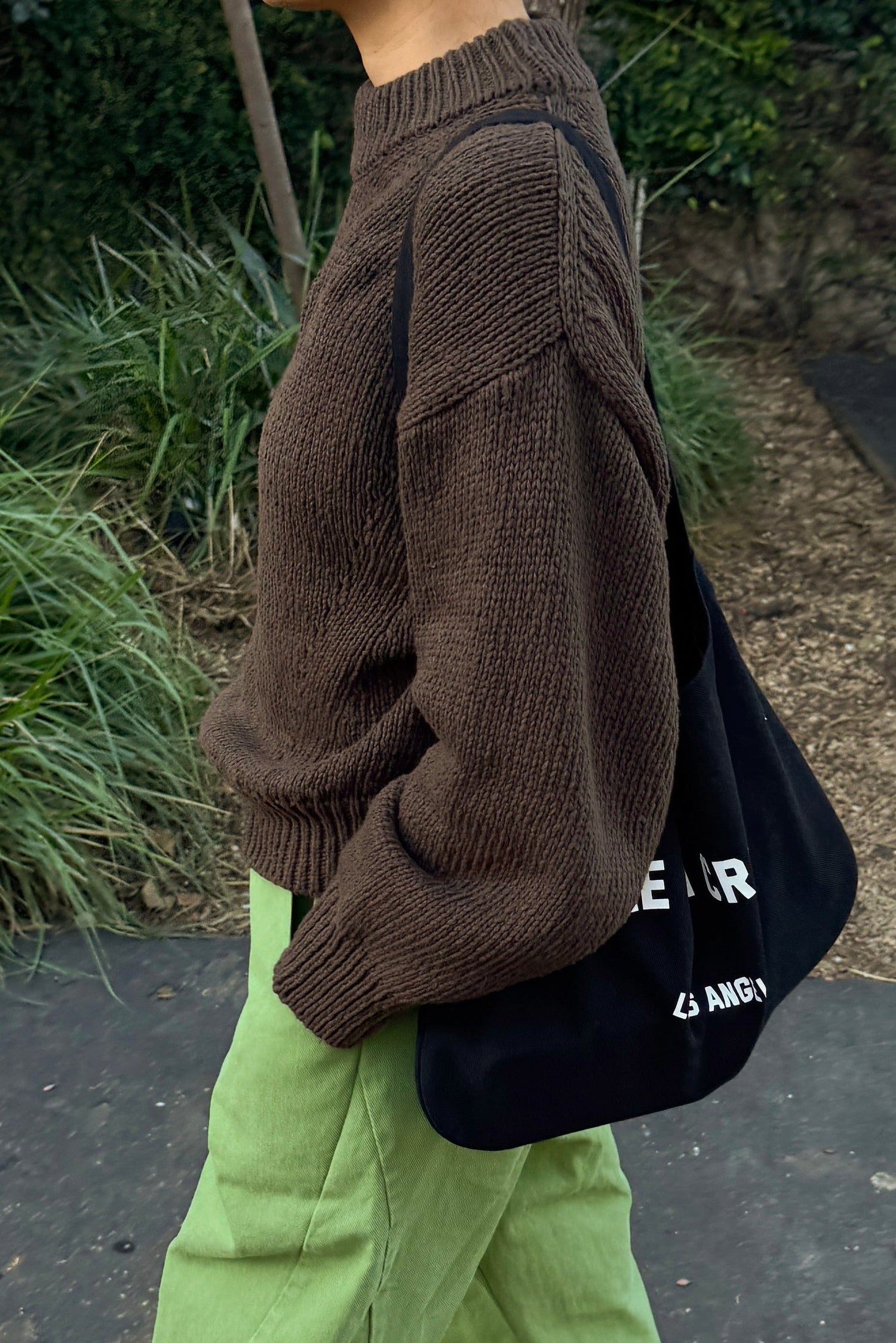 Le Bon Shoppe cotton sweater paired with Le Bon Shoppe Arc pants in lime green