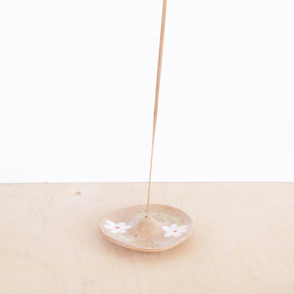 nightshift ceramics - Modern, minimalist incense holder. Hand formed from speckled stoneware and finished with daisy illustration and clear glaze.