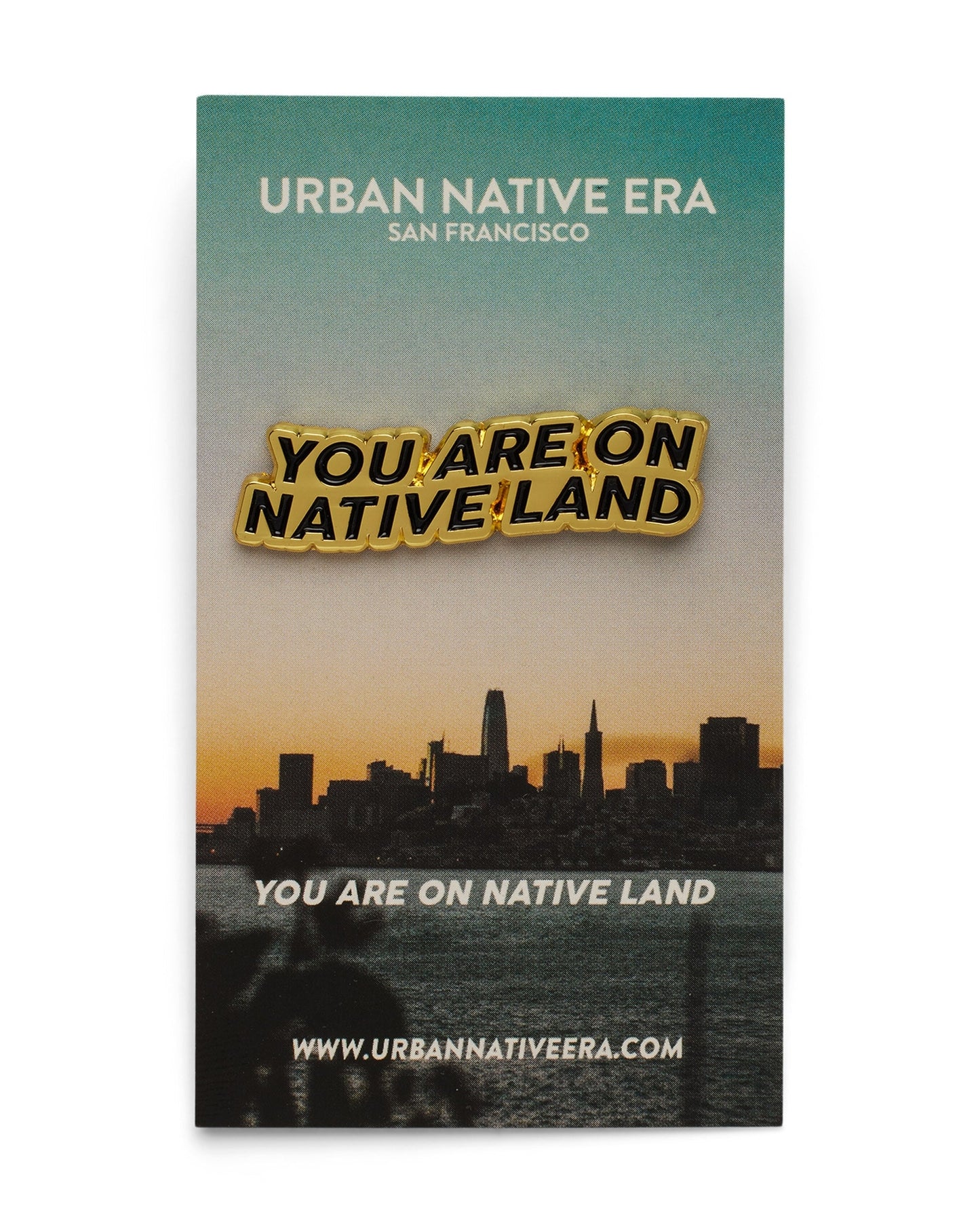 Native Urban Era's ‘You Are On Native Land’ pin is here for your daily fit! Something simple for your hat, jean jackets, backpacks, and other accessories. The statement ignites conversation, shows solidarity, and gives your outfit a purpose. Indigenously designed and made in the U.S.