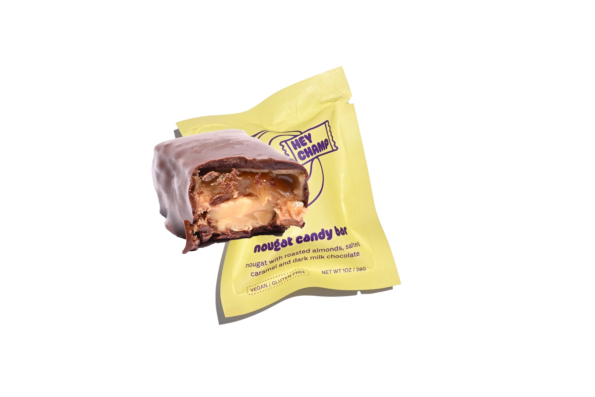 HEY CHAMP Nougat with roasted almonds, salted caramel and dark milk chocolate