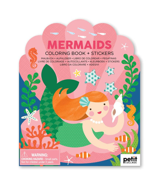 Get your coloring pencils at the ready for this fin-tastic Mermaids Coloring Book from Petit Collage!Color in the beautiful under-the-sea scenes featuring mermaids, dolphins and shipwrecks, and once you're done decorate them with over 100 mermaid-themed stickers!
