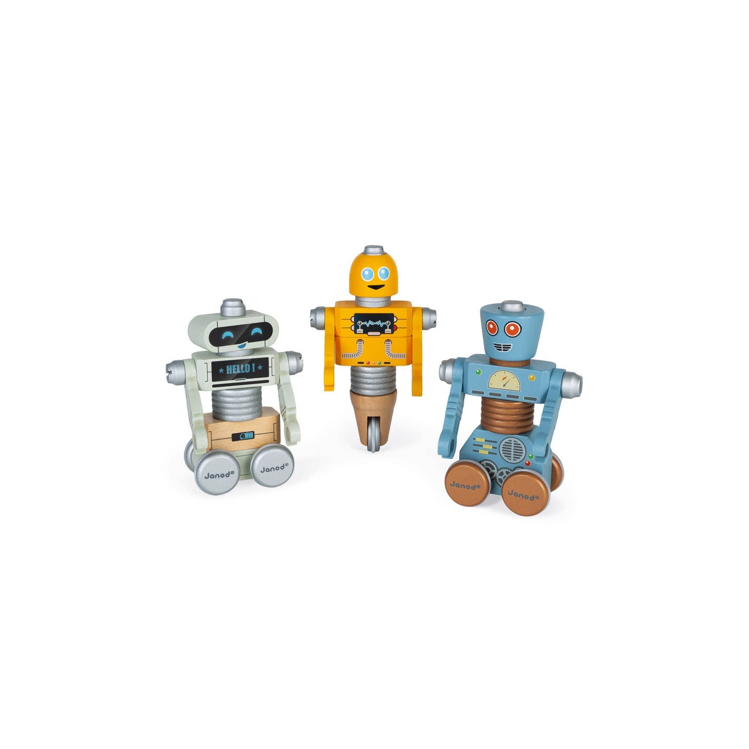janod diy robots / 3 awesome robots to assemble, disassemble, and mix and match at will with the wooden screwdriver provided.  53 interchangeable pieces for lots of creative possibilities. An activity that develops your child’s fine motor skills, in addition to their imagination!