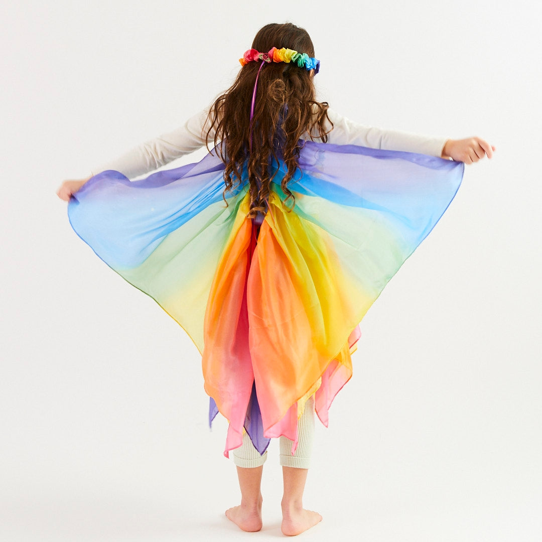 Comfortable and versatile, these silk wings have been a staple in dress-up boxes for over 29 years. The wings are designed to be simple and open-ended so children can imagine they are any number of things. made with 100% silk using non-toxic dye.