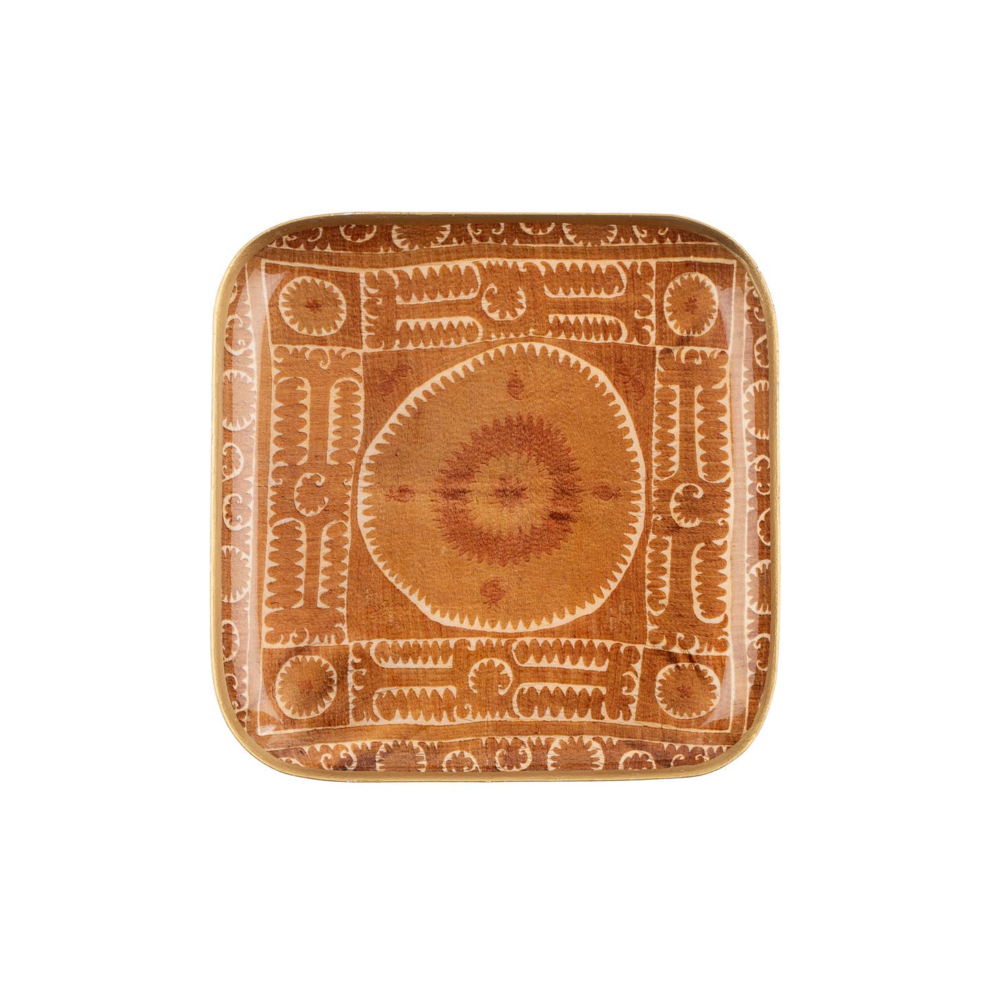 Featuring a bold rusty orange backdrop adorned with vintage-inspired Suzani patterns, these serving trays are ideal for adding both style and utility to your space.