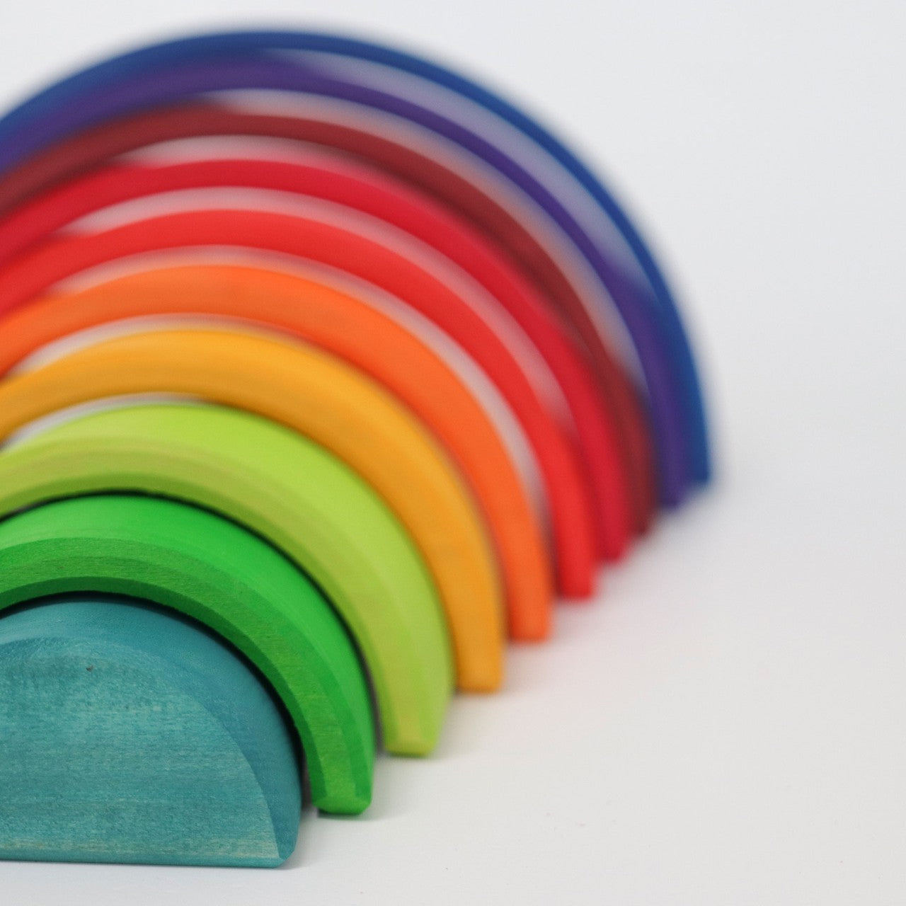 A new wooden stacking rainbow from the magical world of Grimm's: the 10-piece counting rainbow is a wonderful addition for open-ended play.