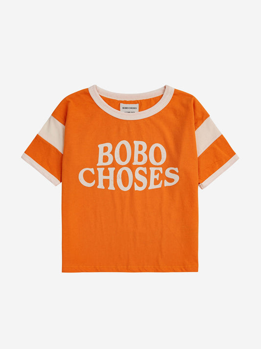 100% cotton orange short sleeve t-shirt with Bobo Choses decal.