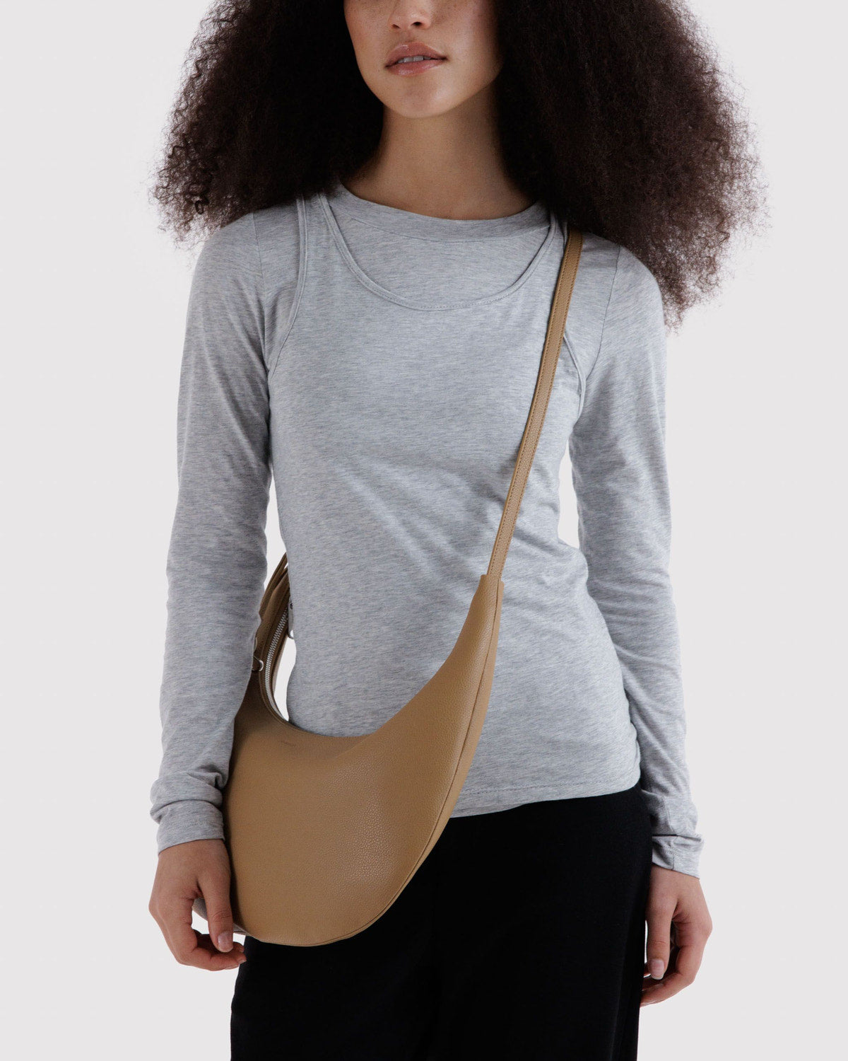 Medium Recycled Leather Flat Crescent Bag