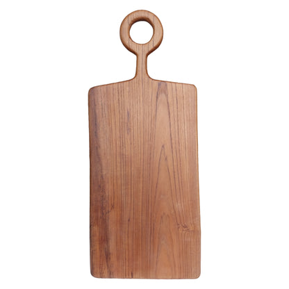 This oversized teak wooden serving board offers an eye-catching tabletop design, perfect for serving or chopping.