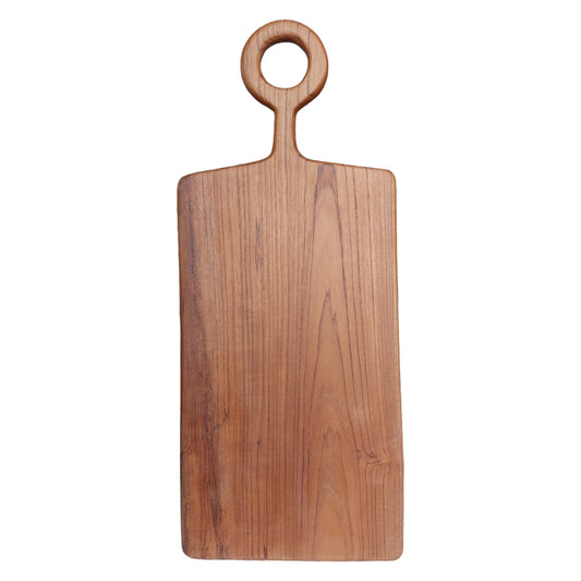 This oversized teak wooden serving board offers an eye-catching tabletop design, perfect for serving or chopping.
