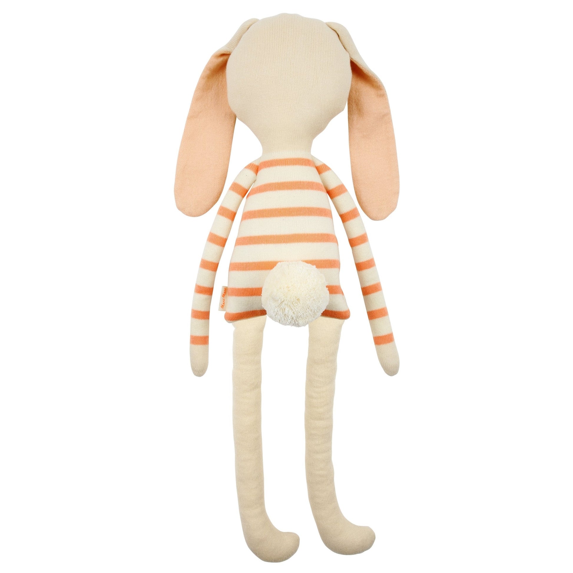 Alfalfa the bunny is truly adorable and perfect to cuddle and play with. Made from knitted organic cotton with floppy ears, sweet stitched features, and a cheeky little pompom tail.