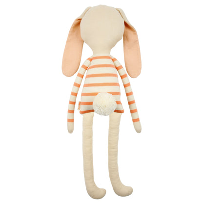 Alfalfa the bunny is truly adorable and perfect to cuddle and play with. Made from knitted organic cotton with floppy ears, sweet stitched features, and a cheeky little pompom tail.