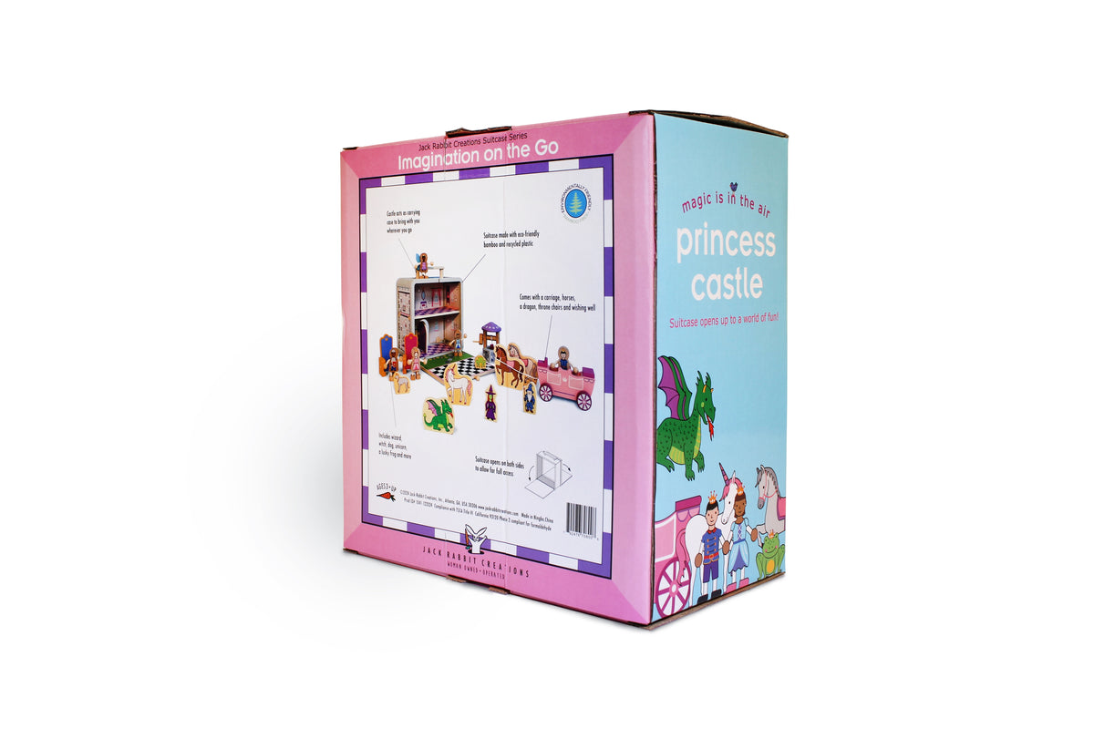 The 17-piece Princess Castle playset has everything you need for enchanted fun on the go, including the whole royal family, unicorn, dragon and a fabulous coach to take you to the ball