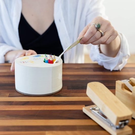 &nbsp;In classic jOTBLOCK form, these super thick sketchpads boast incorporated holes to store color pencils (included with each), inviting full creative expression at the moment of inspiration.