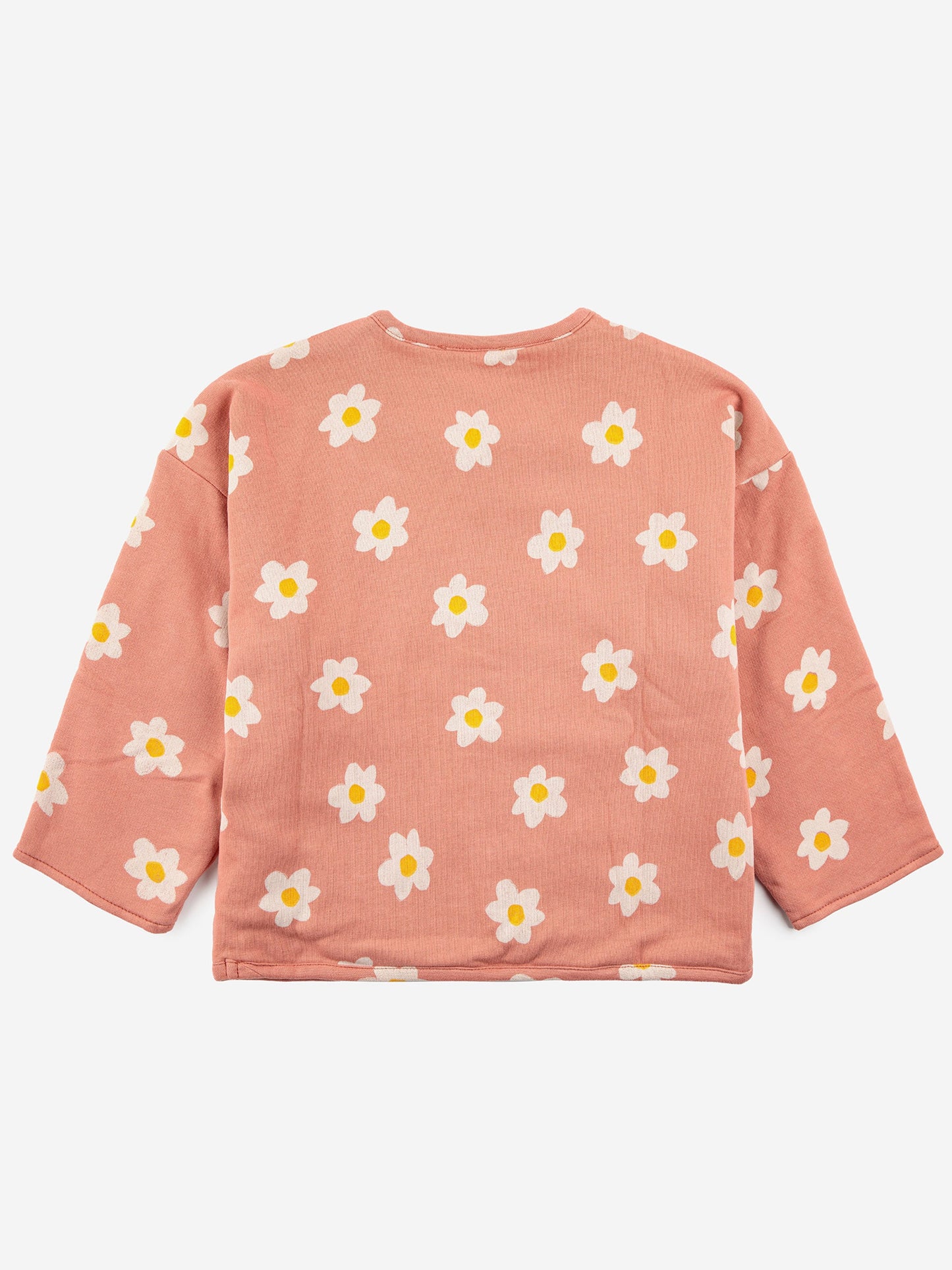 Bobo Choses Baby Little Flower Buttoned Sweatshirt - 95% organic cotton 5% elastane salmon pink sweatshirt. Designed with long sleeves, dropped shoulder, front snap fastening, lining and patch pocket. It has a loose fit. Made in Portugal.