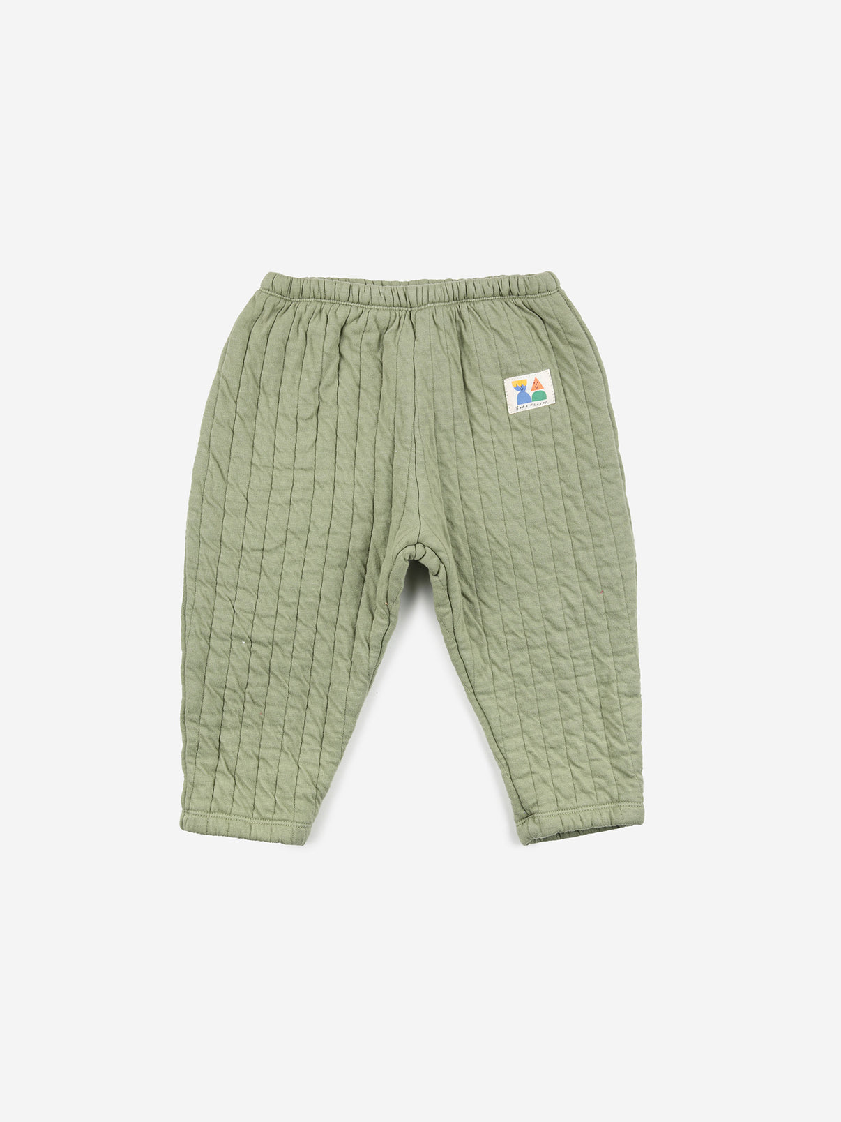 Bobo Choses Baby Quilted Jogging Pants - 78% cotton 22% polyester light green trousers. Designed with elasticated waistband, patch and lightly padded. It has a baggy fit. Made in Portugal.