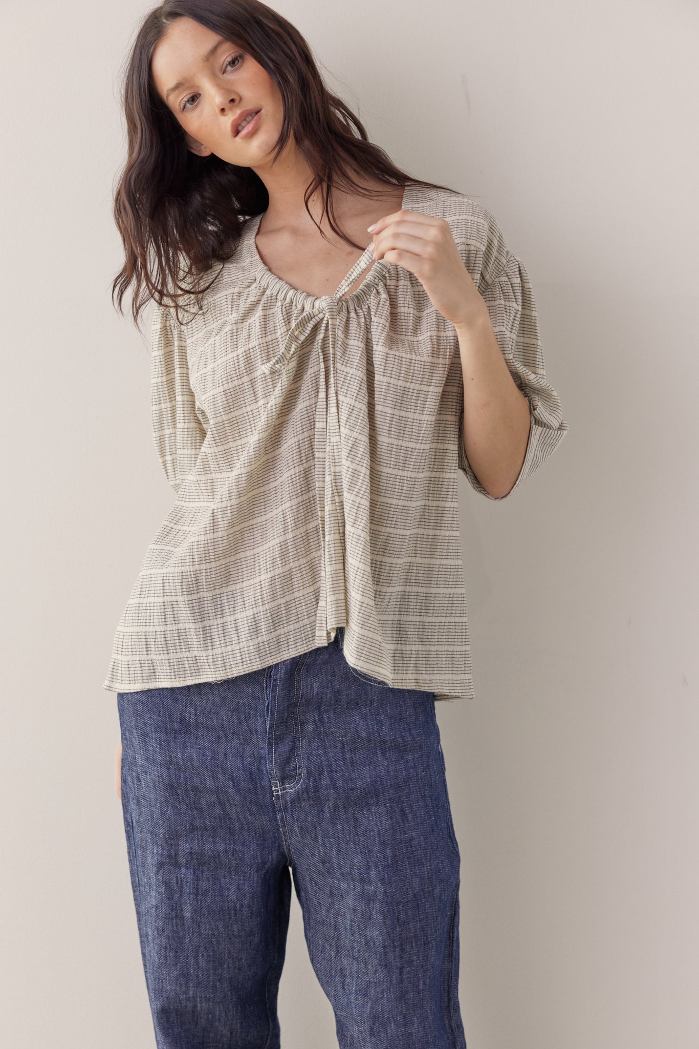 Amente Front Tie Blouse in Natural Stripe