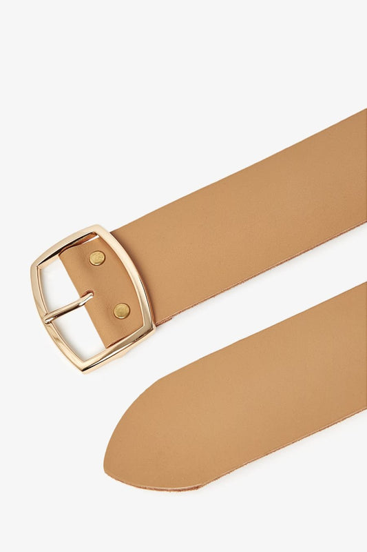 rita row gancedo belt latte / 100% Leather, Thick belt with metallic gold buckle. Ethically made in Portugal.
