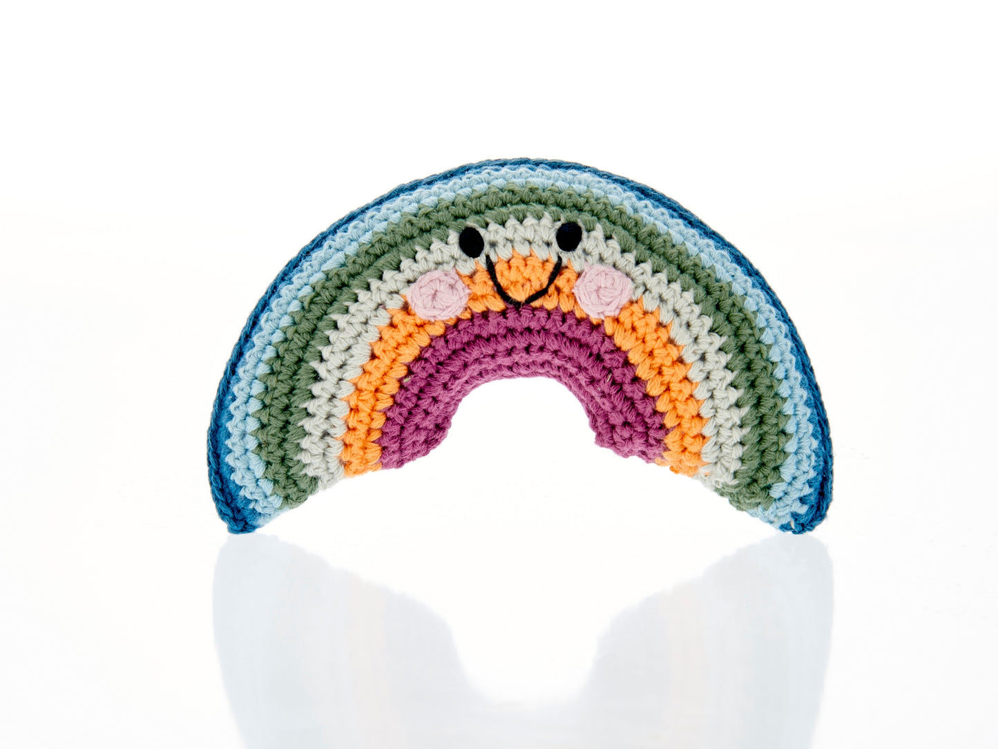 This hand crocheted rattle is designed to delight little hands and engage curious minds. The gentle rattle sound encourages sensory exploration while the soft, tactile textures make it perfect for grasping, shaking, and cuddling.