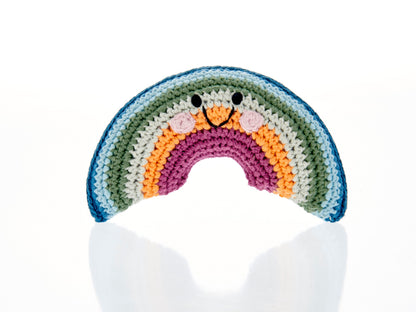 This hand crocheted rattle is designed to delight little hands and engage curious minds. The gentle rattle sound encourages sensory exploration while the soft, tactile textures make it perfect for grasping, shaking, and cuddling.