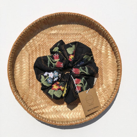 Oversized Embroidered Flower Scrunchie