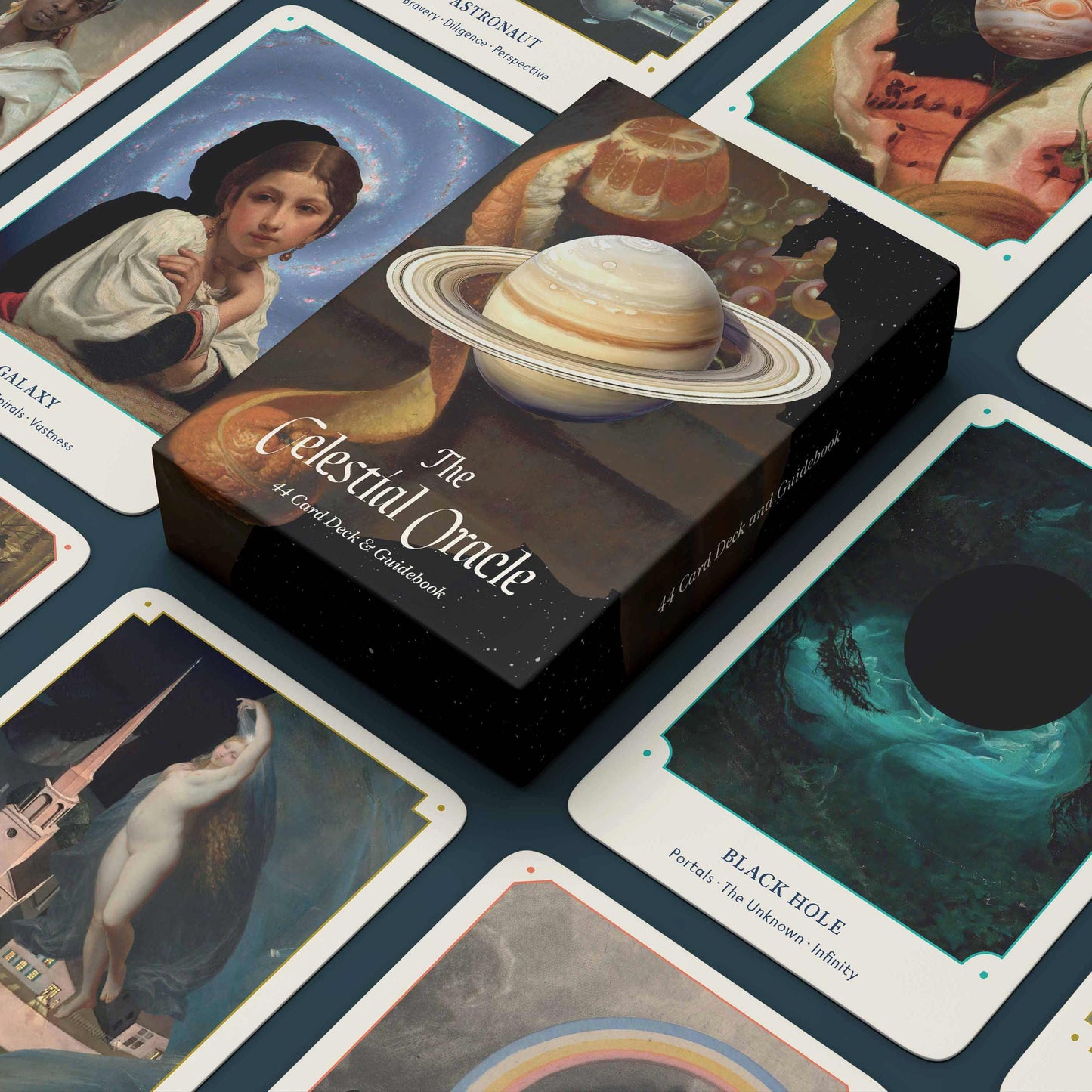 Every card in The Celestial Oracle represents an astronomical body, an atmospheric phenomenon, or a sky person—and the multitudes, layers, and connections each contains. Use these 44 cards and the accompanying guidebook to contemplate illuminations from above, unseen gravitational pulls, and the orbits of life.