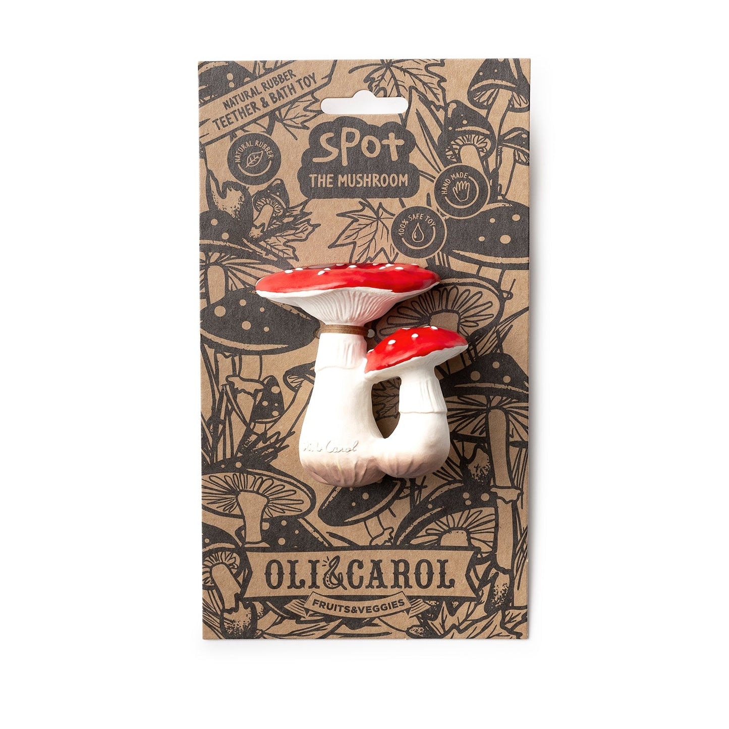 Spot the mushroom is a vegetable-shaped baby toy perfect for sensory play, and bath time - all the while introducing them to nature at an early age! Safe for kids, worry-free play! Oli & Carol products are made following an artisanal and sustainable process with 100% natural rubber from hevea trees.