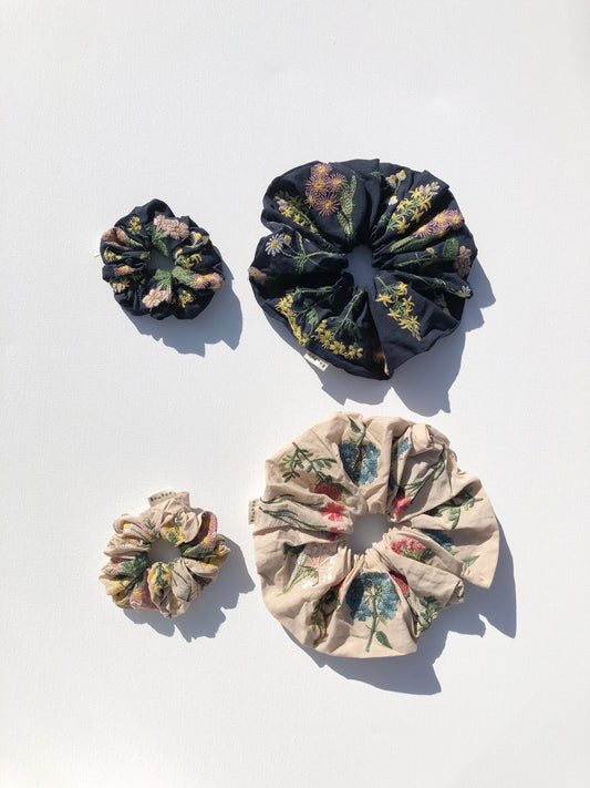 Embroidered Herb Scrunchies 100% cotton