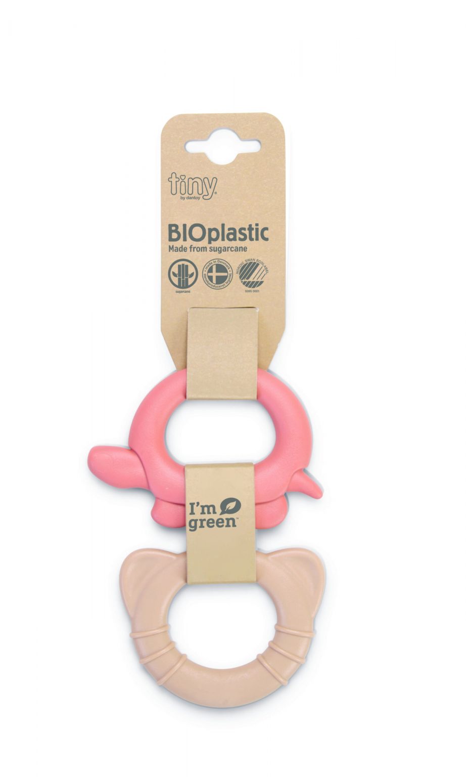 Intellimass teething rings - Cute set of two teething rings in pretty blue and grey, which stimulate the senses and fine motor development. The bio teeting set is made in denmark from organic bioplastic, an award winning, sustainable raw material consisting of 90% sugar cane.