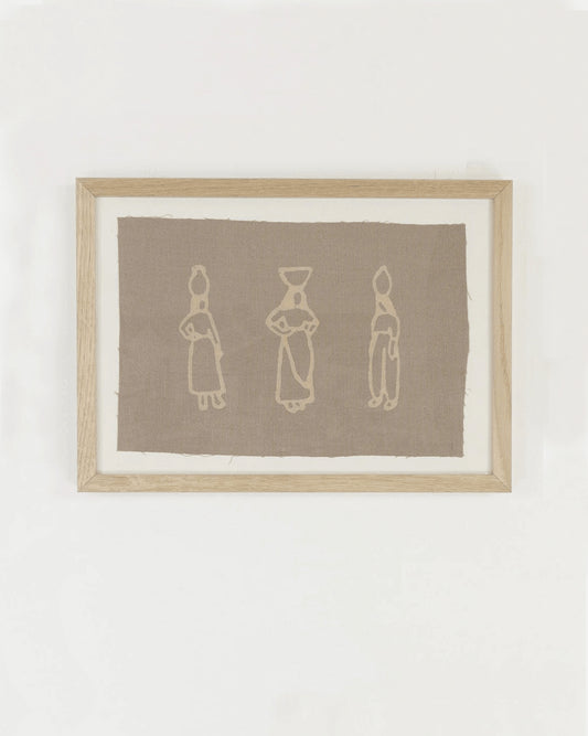 women framed art po-em / Resist block print on naturally dyed handloom cotton textile with oak frame included.