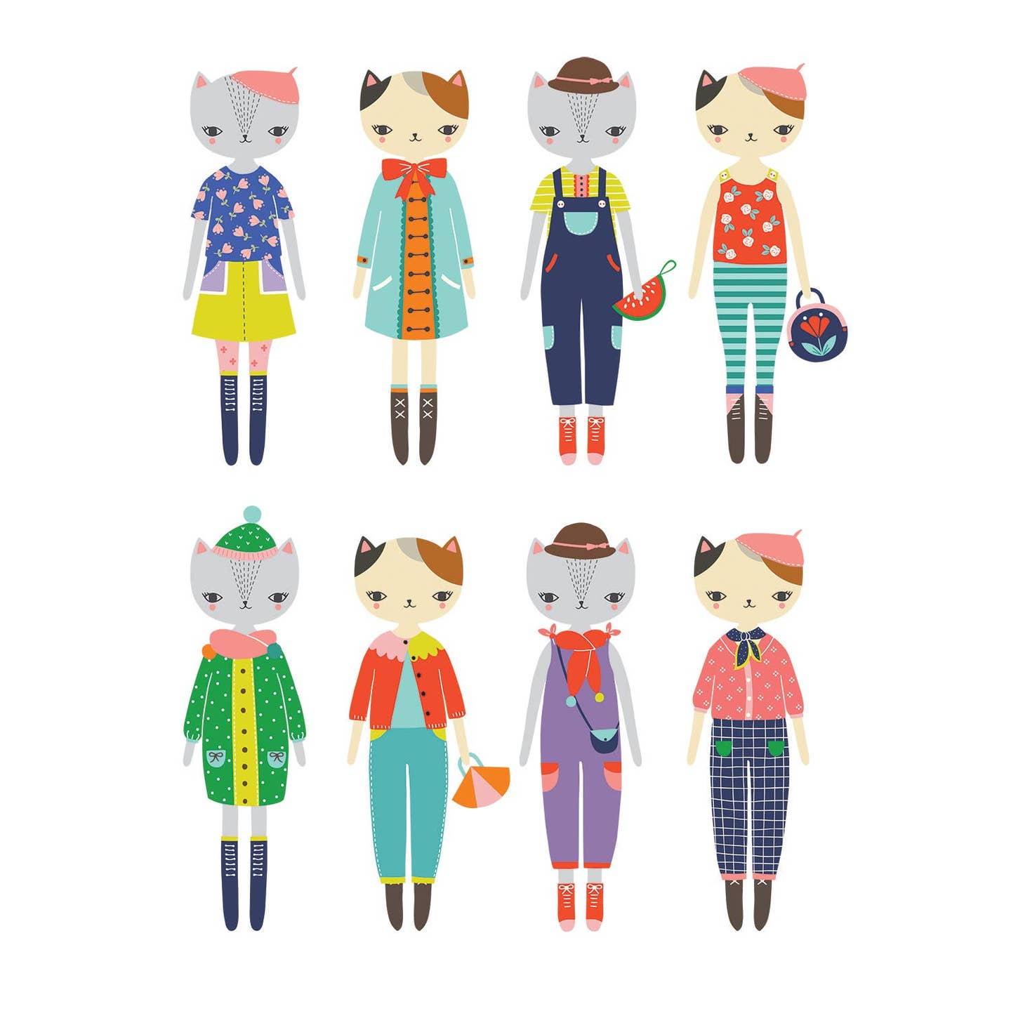 These Magnetic Cat Fashion Figures comes with 4 illustrated background scenes and 3 sheets of magnetic parts for dressing up these adorable feline friends.
