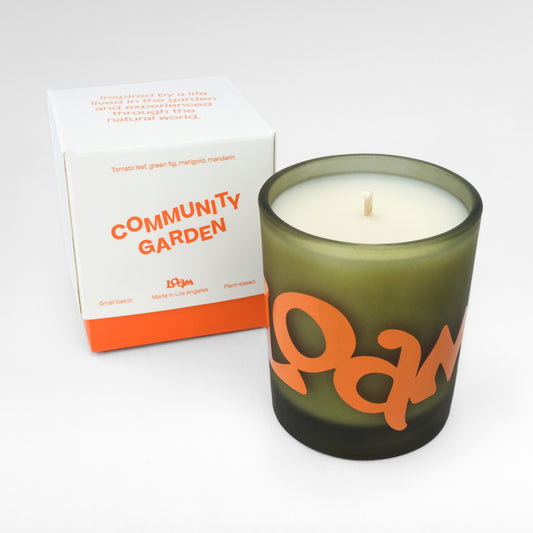 Freshly pruned tomato leaves, fig nectar warmed by the July sun, interplanted marigolds, a job well done. Vegetal greens and zingy fruits capture the animated and harmonious hum of a California community garden in full bloom. Every candle is crafted in small batches with coconut soy wax and 100% cotton wicks.