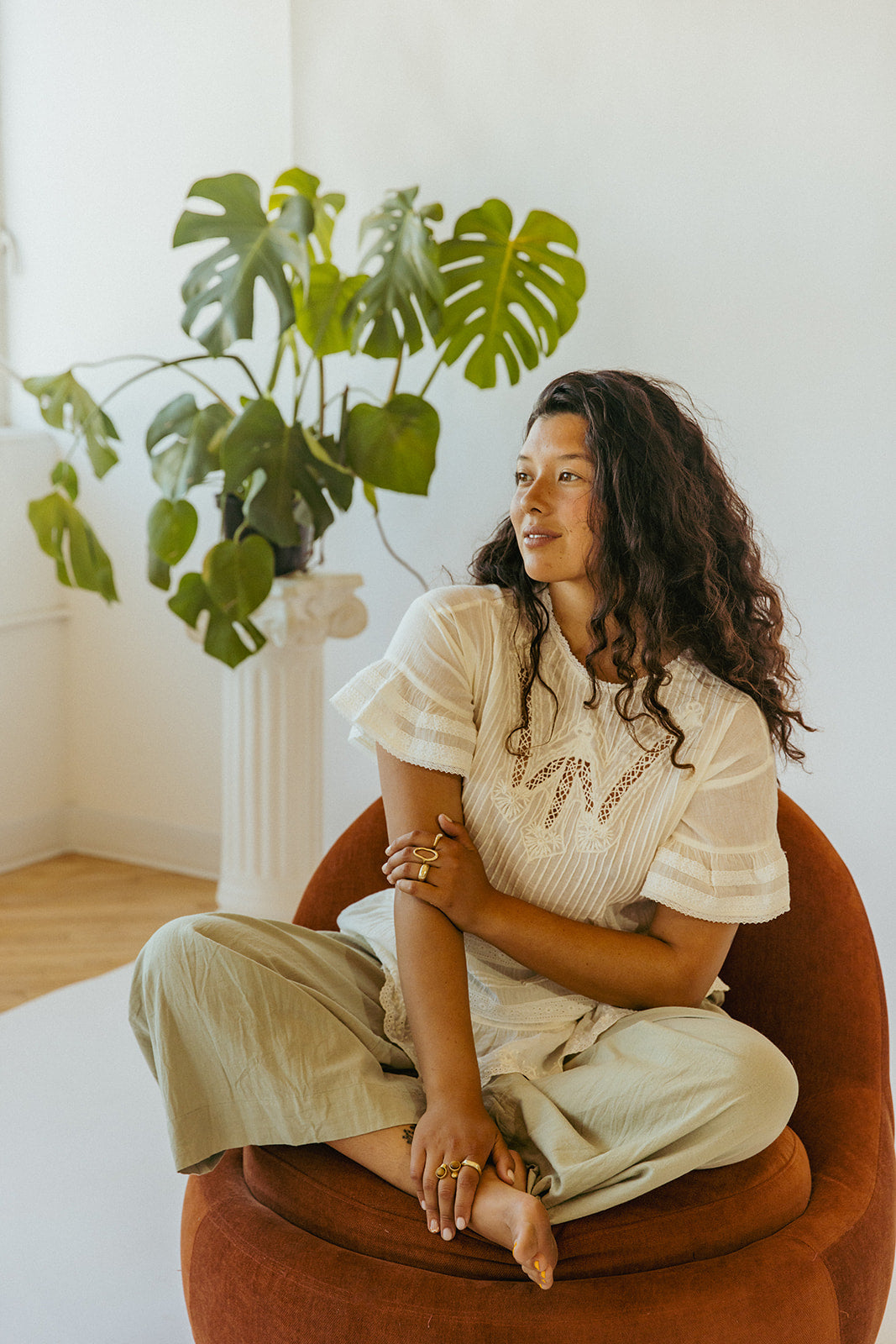 This paperbag waist pant is comfy, roomy, high waisted and wide legged. Wear it seaside with a swimsuit or with your favorite blouse tucked in. Ethically made in India.