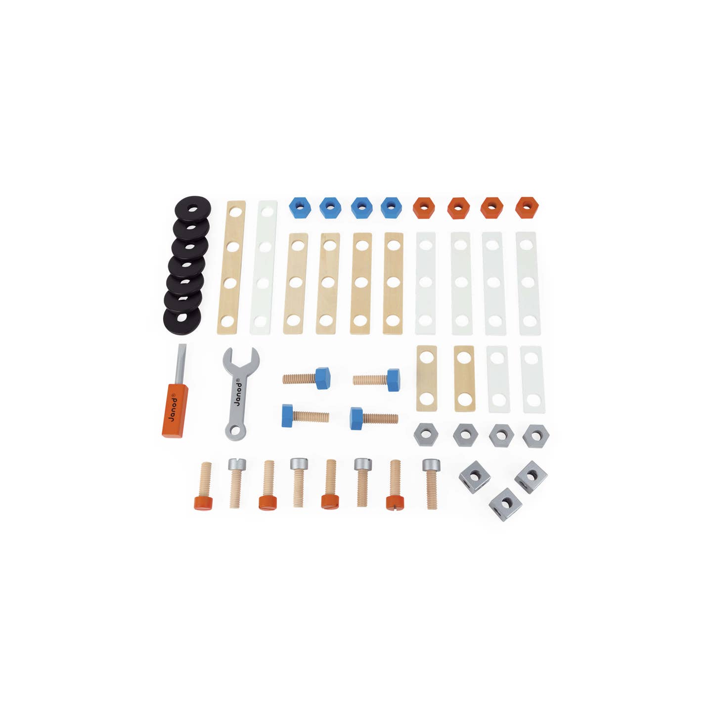 This wooden construction building set for kids is designed to spark creativity and imagination. It has a variety of accessories such as washers, wooden planks, bolts and screws, the perfect kids gift for the young builders.