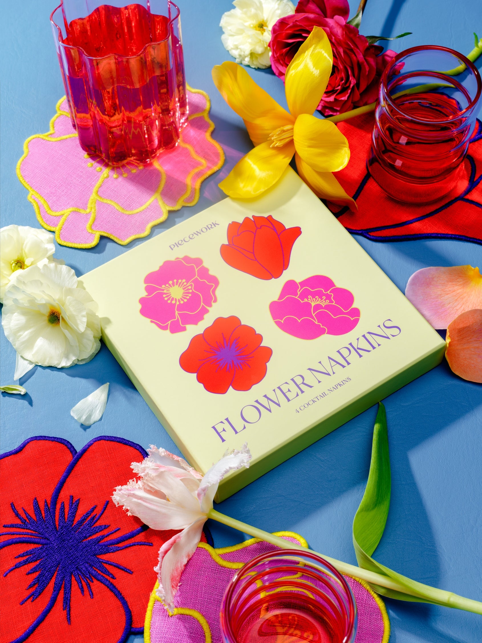 peacework puzzles floral linen cocktail napkins set 