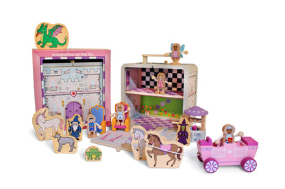 The 17-piece Princess Castle playset has everything you need for enchanted fun on the go, including the whole royal family, unicorn, dragon and a fabulous coach to take you to the ball
