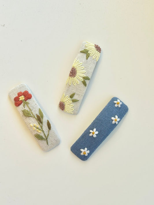 Rectangle Embroidered Hair Barrettes