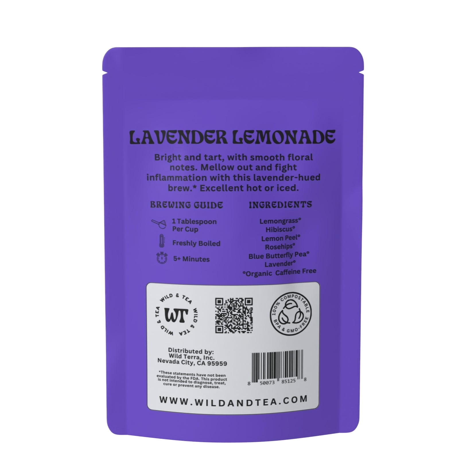 Bright and tart with smooth floral notes. Mellow out and fight inflammation with this lavender hued brew. Made with organic ingredients.
