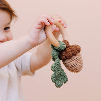 Knit Acorn Rattle Teether by blueberry hill