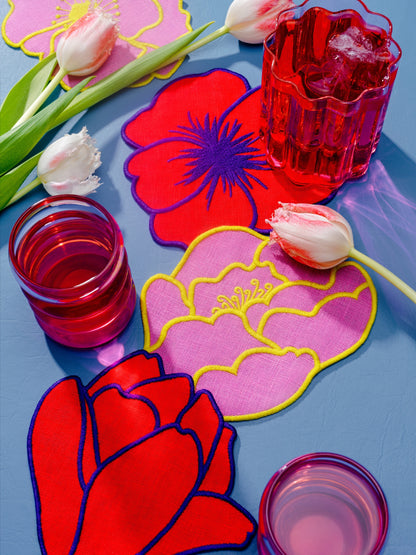peacework puzzles floral linen cocktail napkins set 