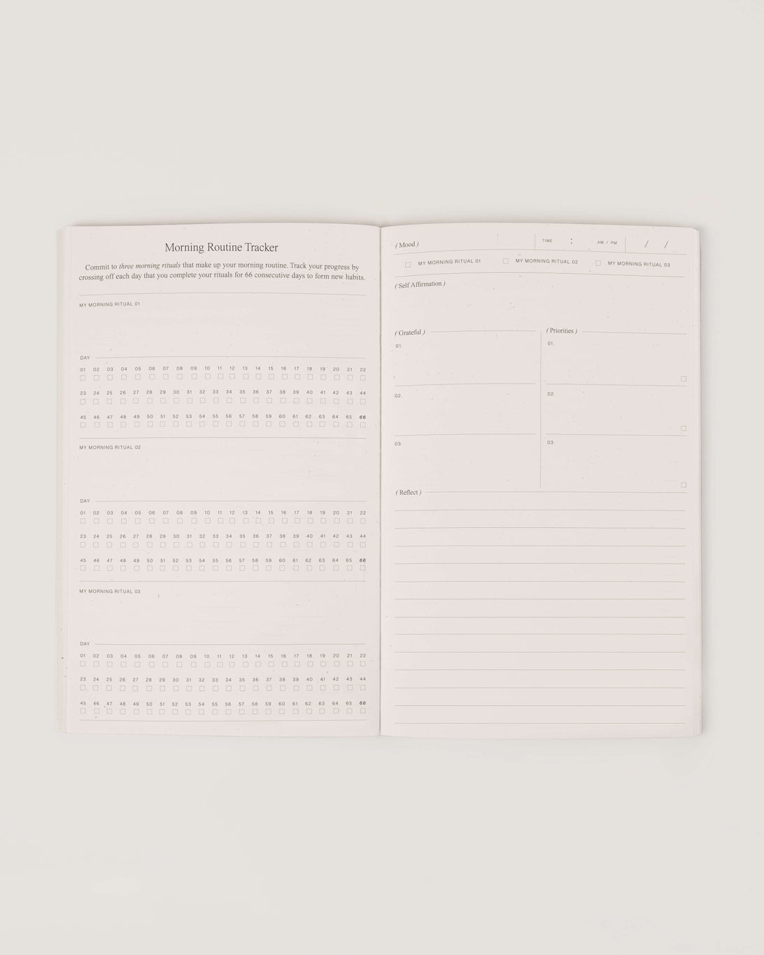 The Morning Routine Journal will walk you through crafting your ideal morning routine by defining specific morning rituals that allow you to slow down, prioritize yourself and step into a new day ahead. 