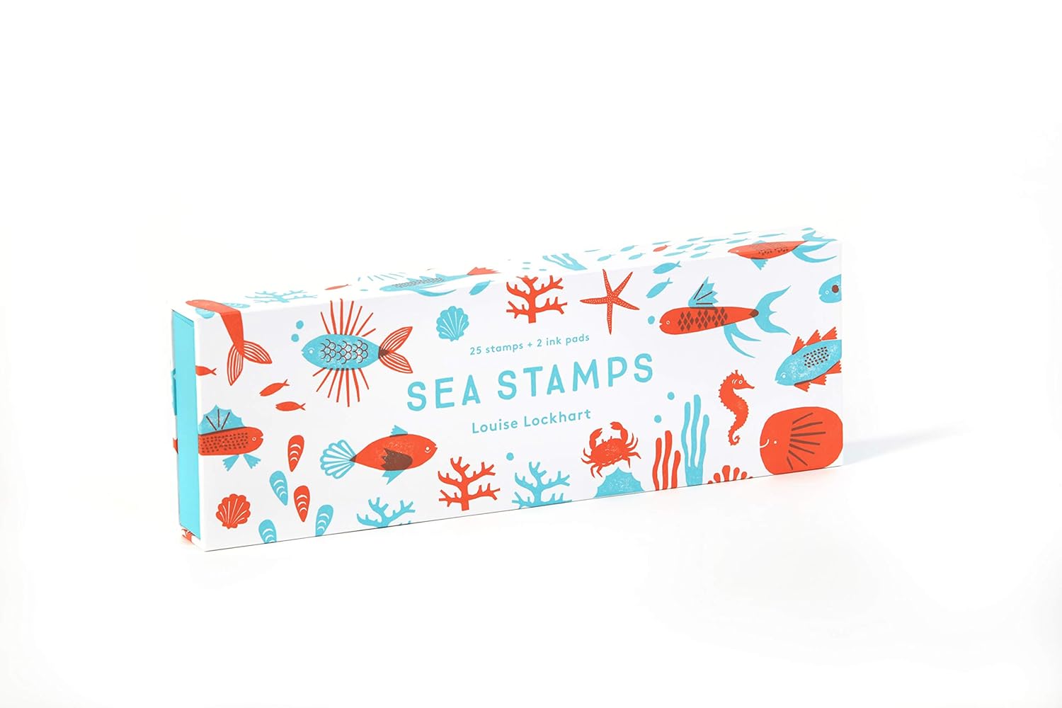 A box of Sea Stamps toy with various illustrated sea creature shapes and textures for mixing and matching.