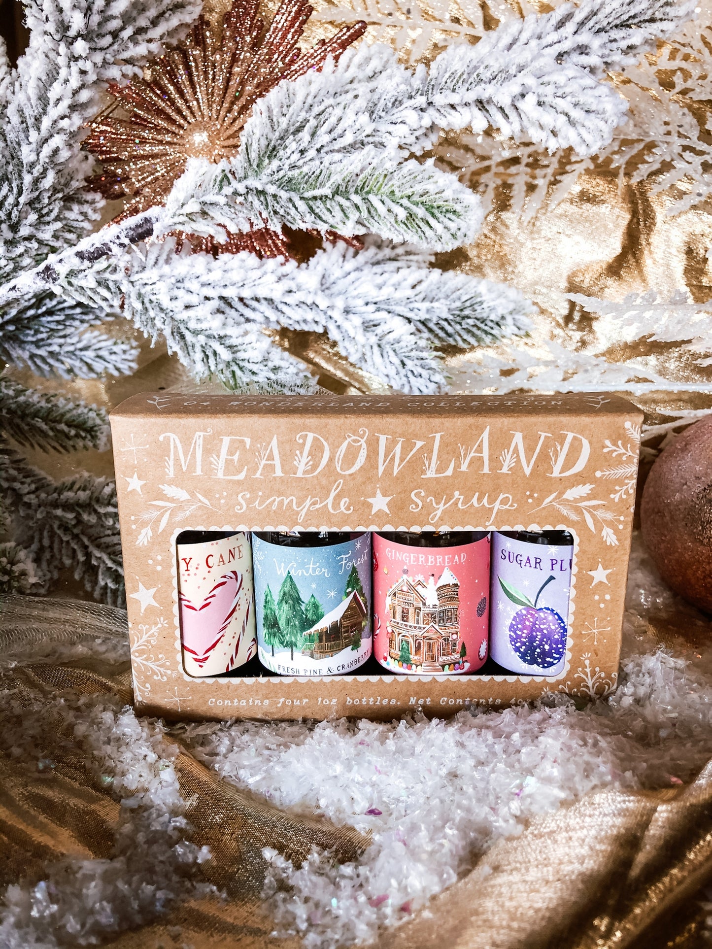 An enchanting collection of 4 holiday simple syrups! Perfect in your cocktails, lemonade, sparkling water, or even baked goods!&nbsp;