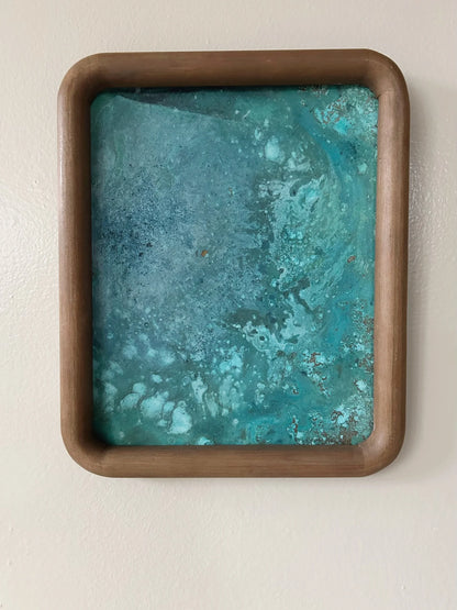 Verdigris patinated brass sheet in wood frame. electric sun creatives by sarah perez