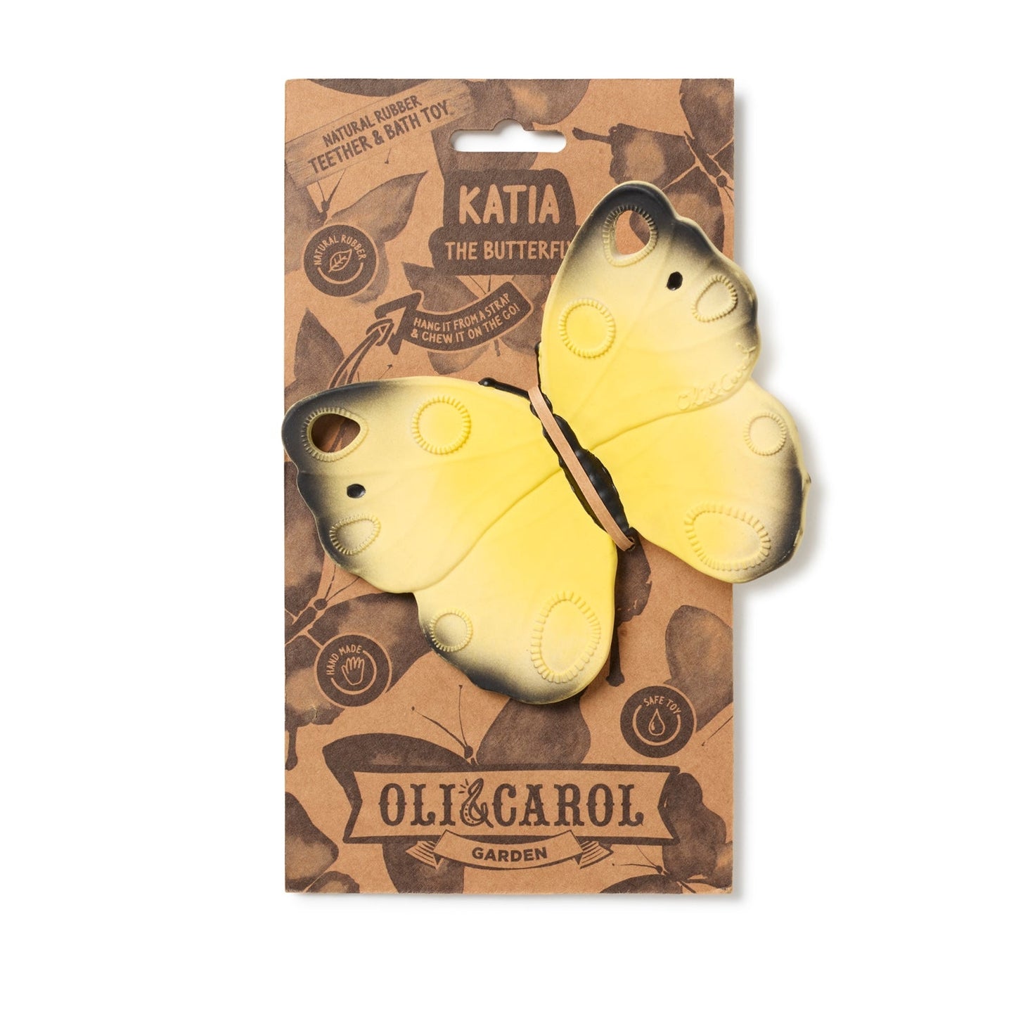 Katia the butterfly is a natural rubber teether, bath, & sensory play toy! A wide variety of textures around its wings help stimulate the senses and soothe teething gums. Oli & Carol products are made following an artisanal and sustainable process with 100% natural rubber from hevea trees