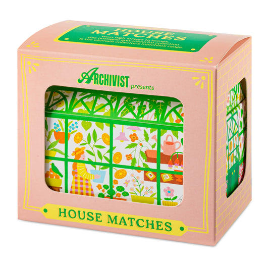 Box of 'House Matches' by Archivist with a colorful design on a white background - Archivist Gallery House Matches