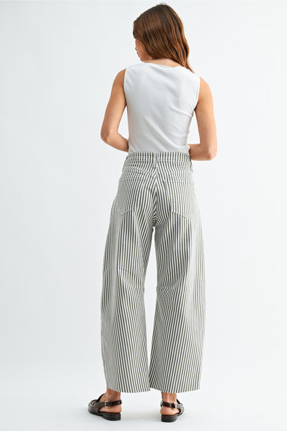 Raw Hem Barrel Jean in Olive Stripe