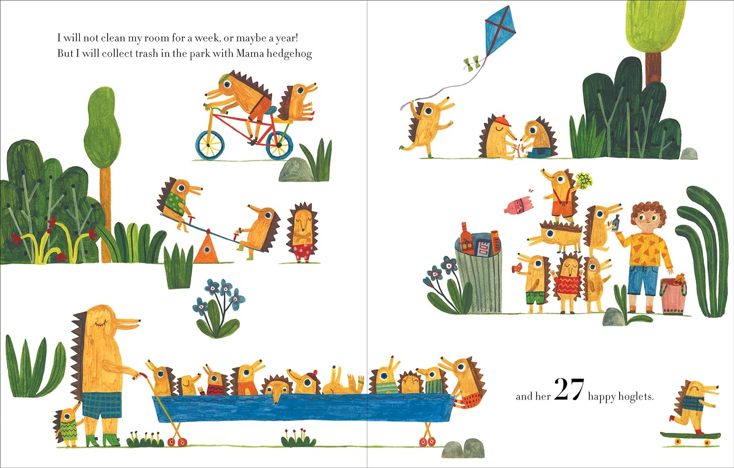 by maria dek / When I Am Bigger is a counting book with numbers from nine to one hundred that skip ahead in non-sequential order, so readers are challenged to count all the objects to get the right number—and discover all the silly details in each scene along the way.